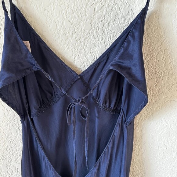 Vtg Y2K Victoria's Secret Sz XS Womens Navy 100% Silk Coquette Slip Maxi Dress - Picture 10 of 10